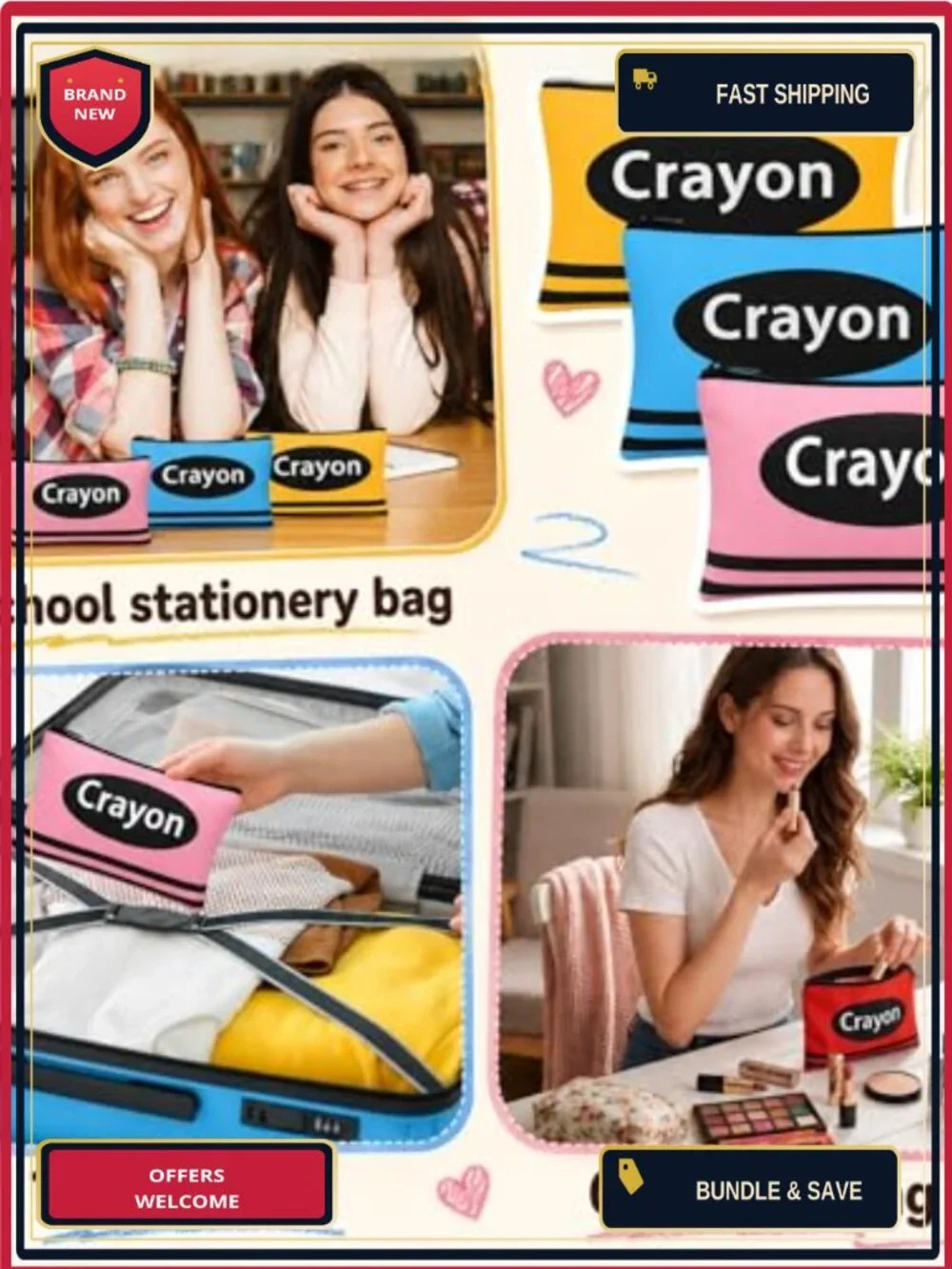 Set of 24 Canvas Makeup Bags Crayon Zipper Pouch Teacher Gift